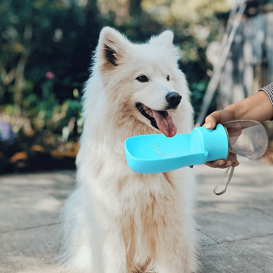 Portable Dog Water Bottle | Hiking Travel Bowl with Filter (10 Oz, Blue)